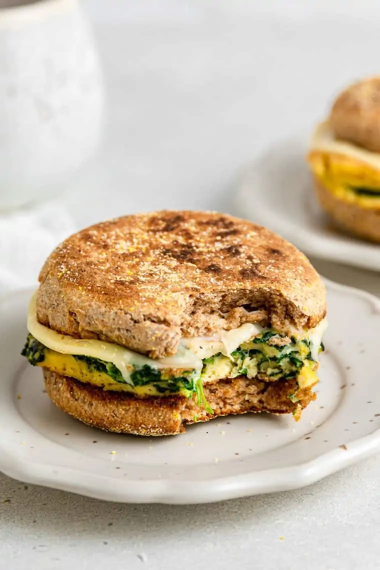 bitten into breakfast sandwich