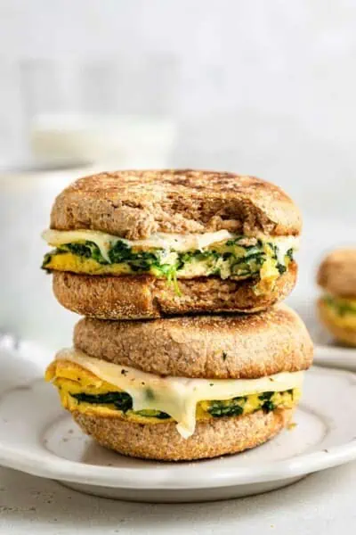 stack of melted egg and cheese breakfast sandwiches