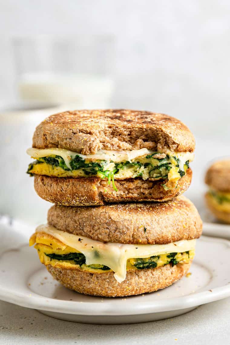 stack of melted egg and cheese breakfast sandwiches