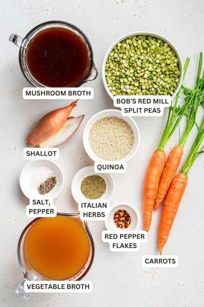 Ingredients for Slow Cooker Vegan Split Pea Soup.