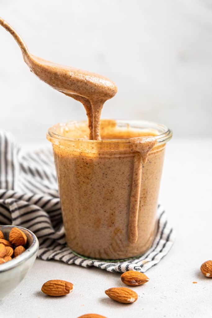 almond butter in a glass jar