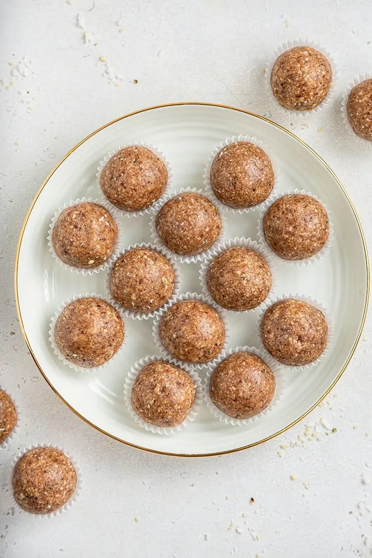 plate of salted caramel energy bites