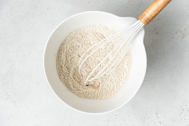 mixing bowl with dry ingredients for cookies
