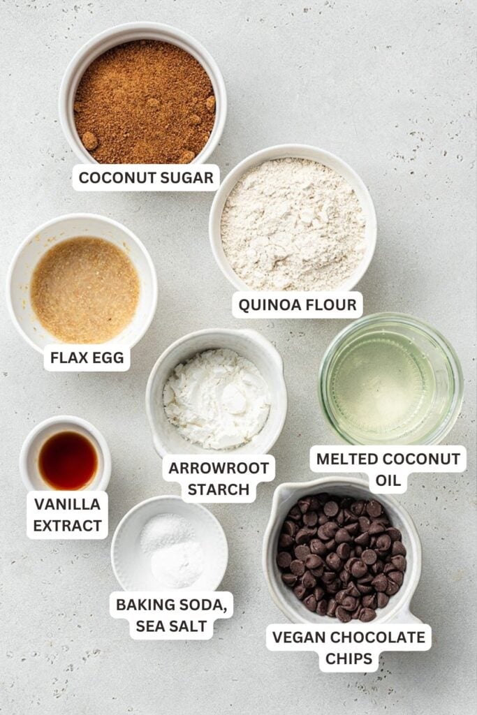 Ingredients labels for Soft & Chewy Vegan Chocolate Chip Cookies.