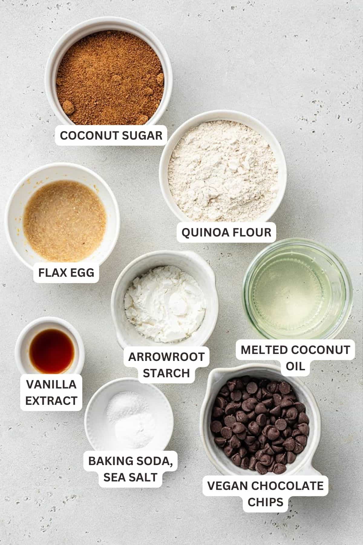 Ingredients labels for Soft & Chewy Vegan Chocolate Chip Cookies.