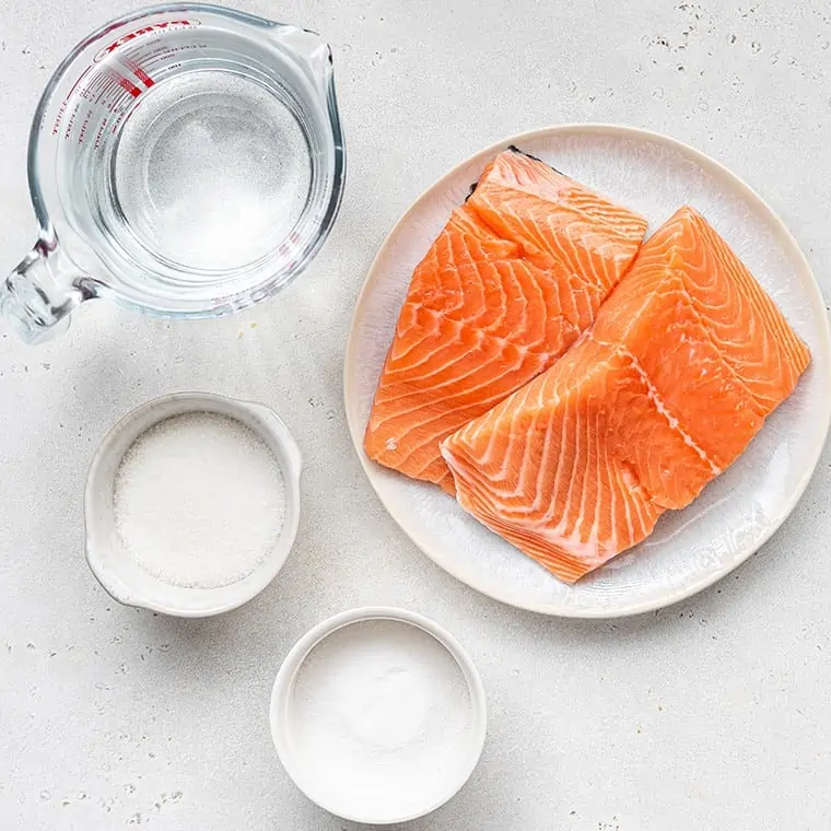 ingredients for cured salmon with sugar and salt