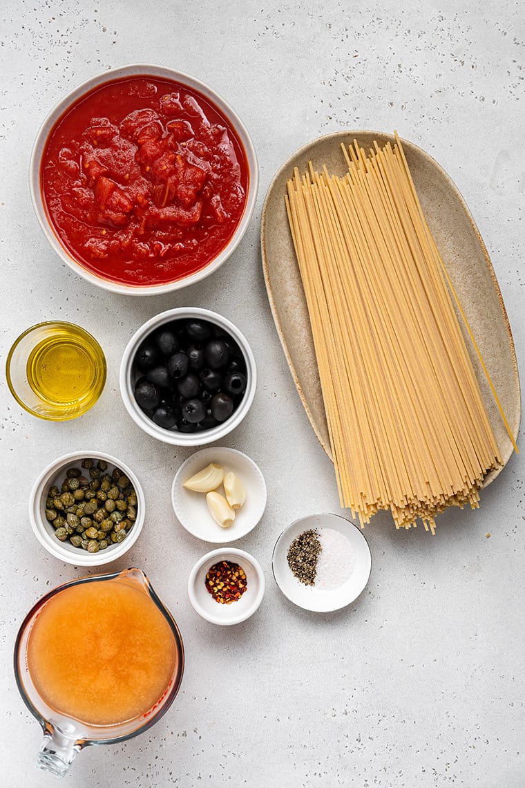 ingredients for one pot puttanesca pasta