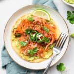 salmon tostada with mashed avocado