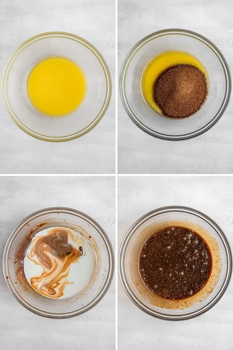 collage of mixing bowl to make brownie batter