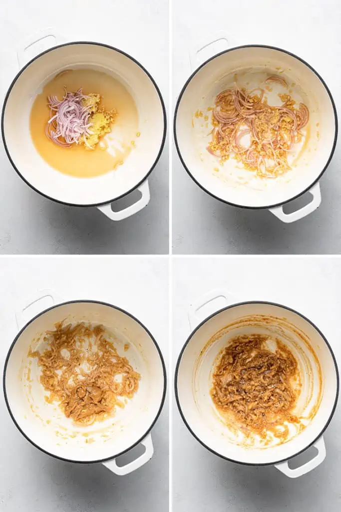 Four photos showing process of making vegan ramen noodles