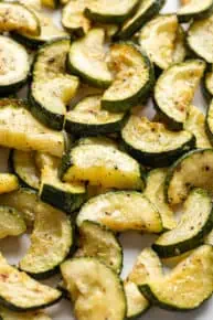 roasted zucchini on baking sheet