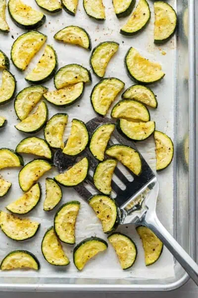 baking sheet of roasted zucchini