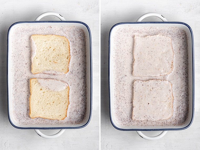 soaking bread in liquid for vegan french toast