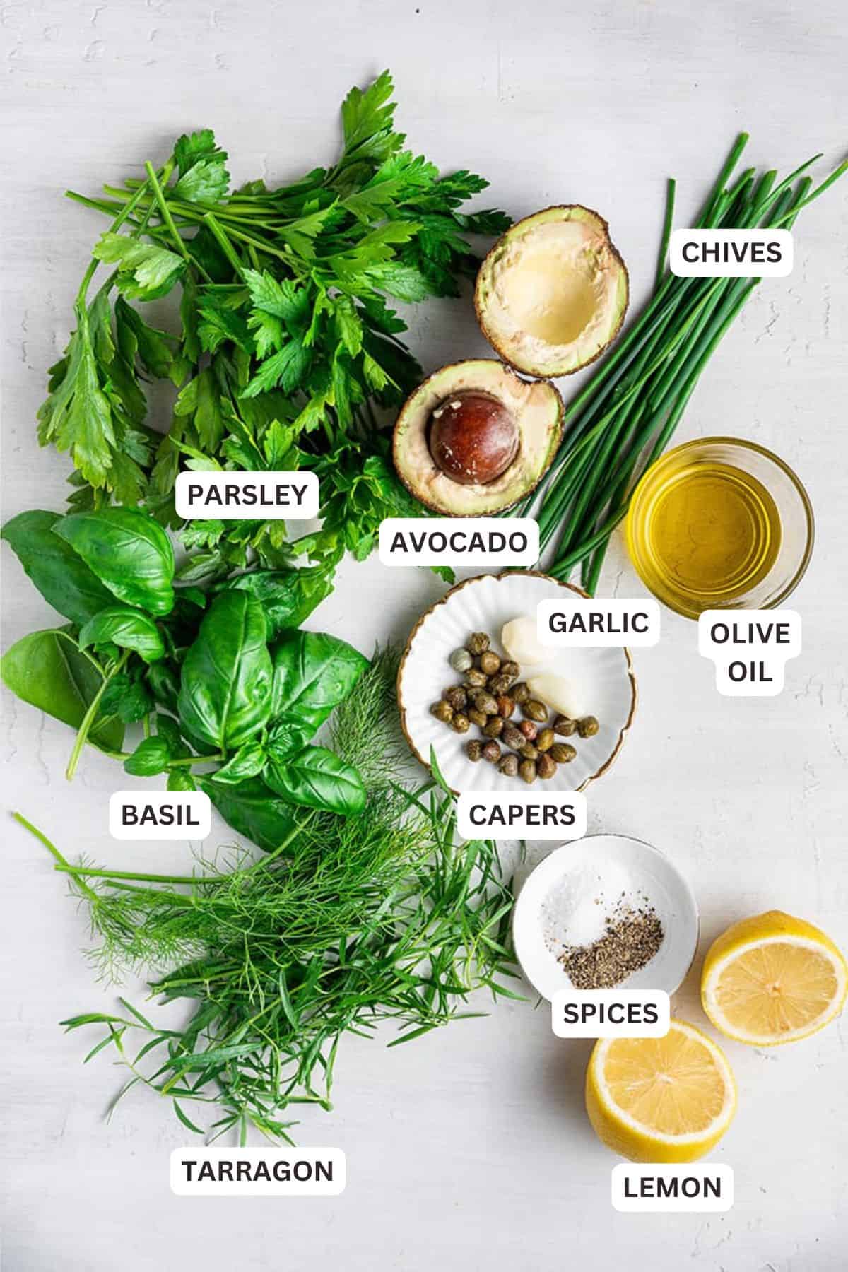 Ingredients for Healthy Green Goddess Salad Dressing.