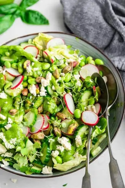 Green goddess salad in serving bowl