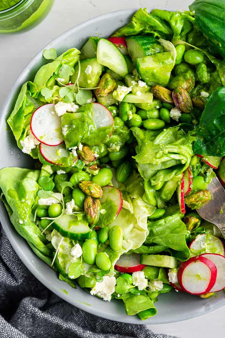 Bowl of green goddess salad