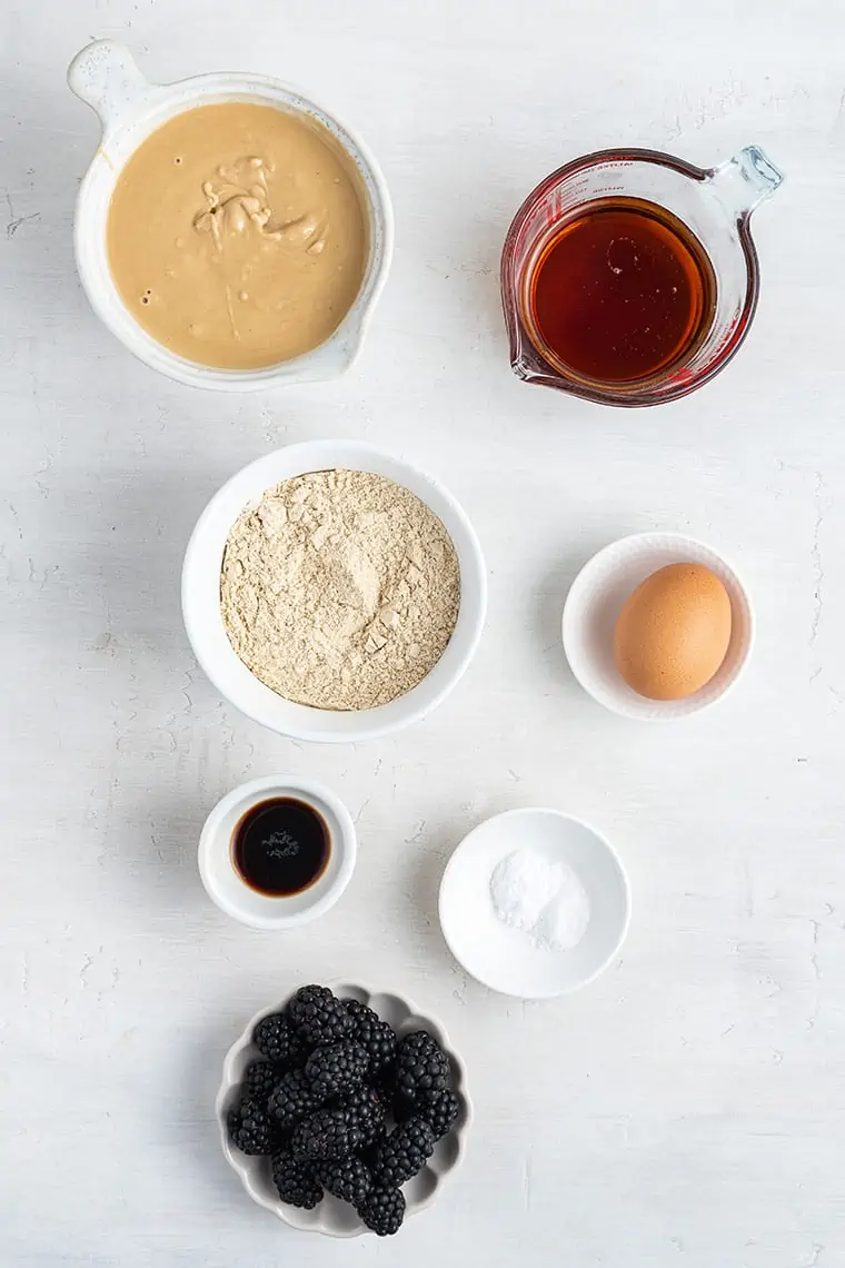 Overhead view of ingredients for blackberry cookies