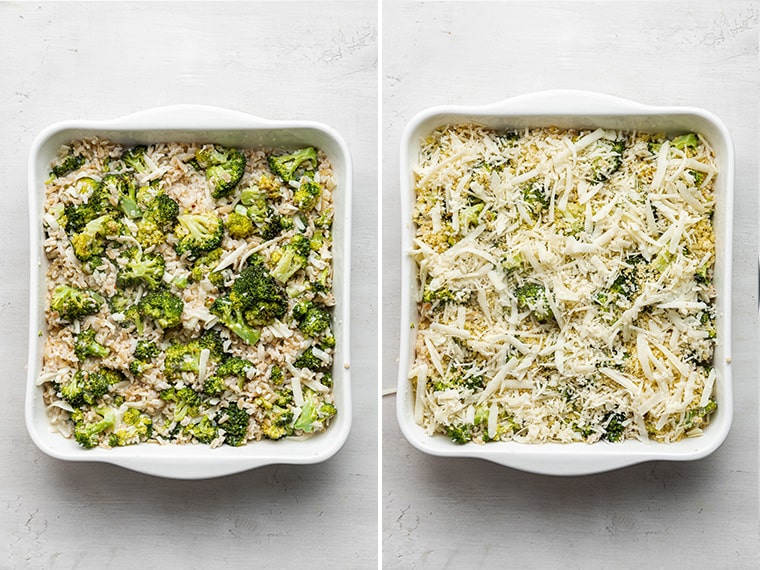This lightened up broccoli casserole is a healthy take on a classic recipe, and works perfectly as a side dish or as an entree. Broccoli Casserale before and after being b aked