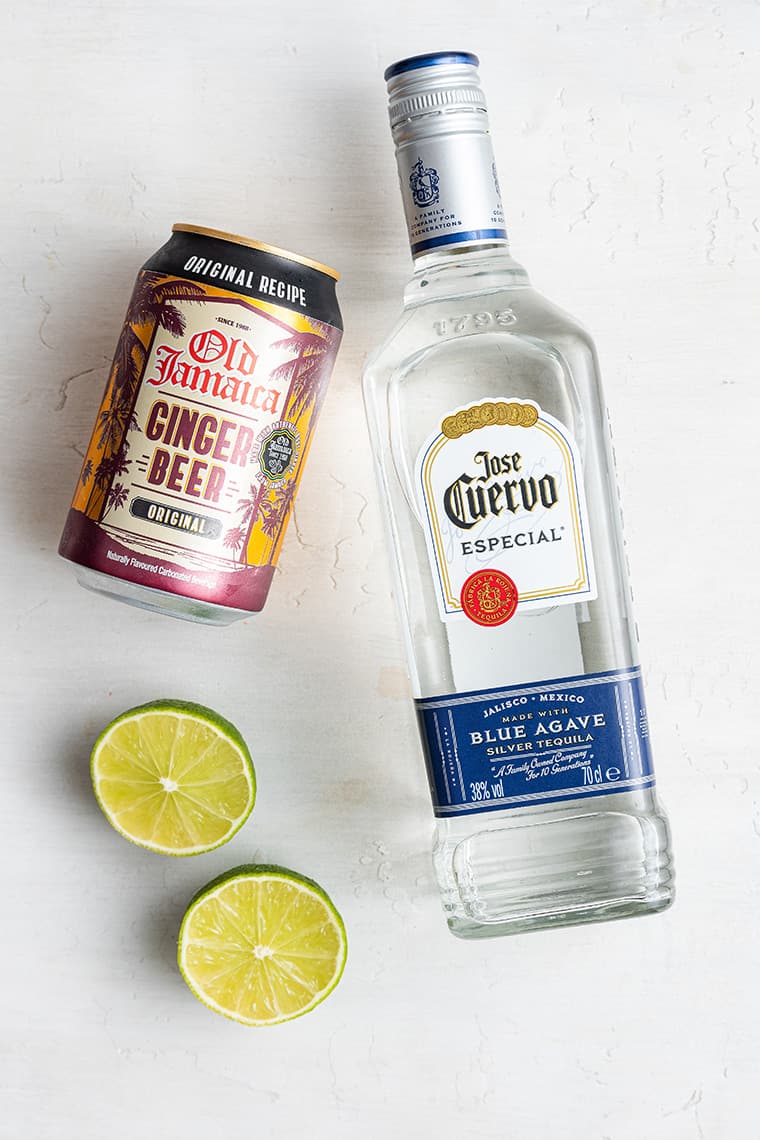 Overhead view of ingredients for a Mexican mule