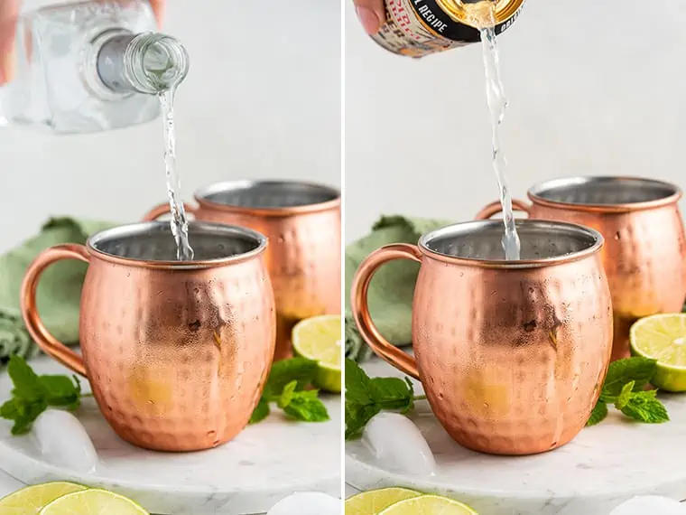 Two photos showing process of making a Mexican mule