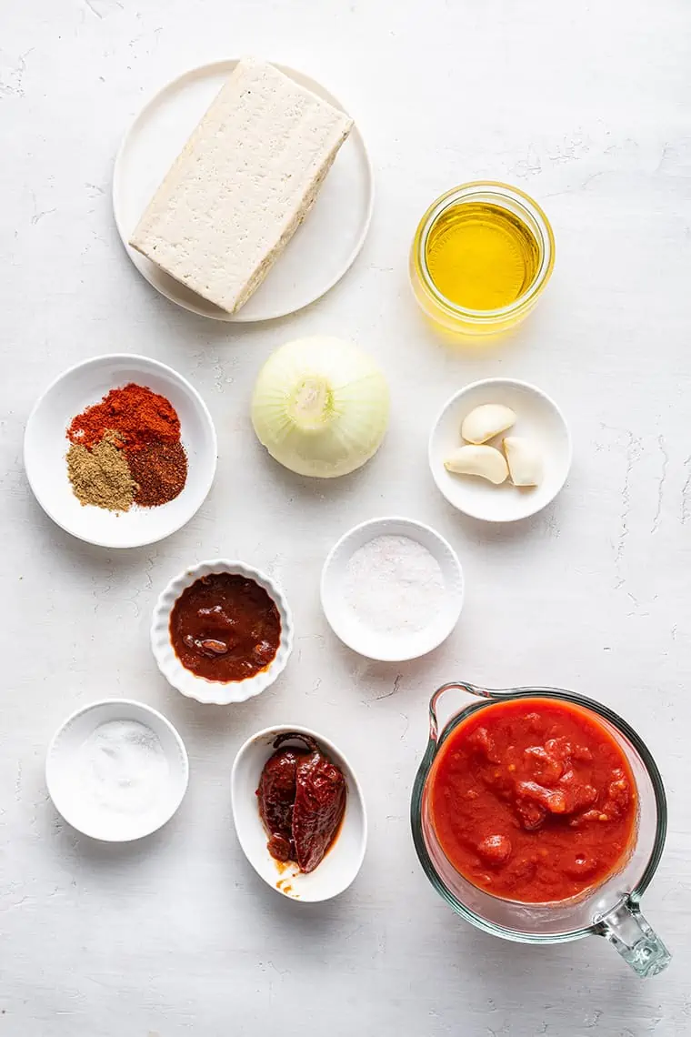 Overhead view of ingredients for sofritas