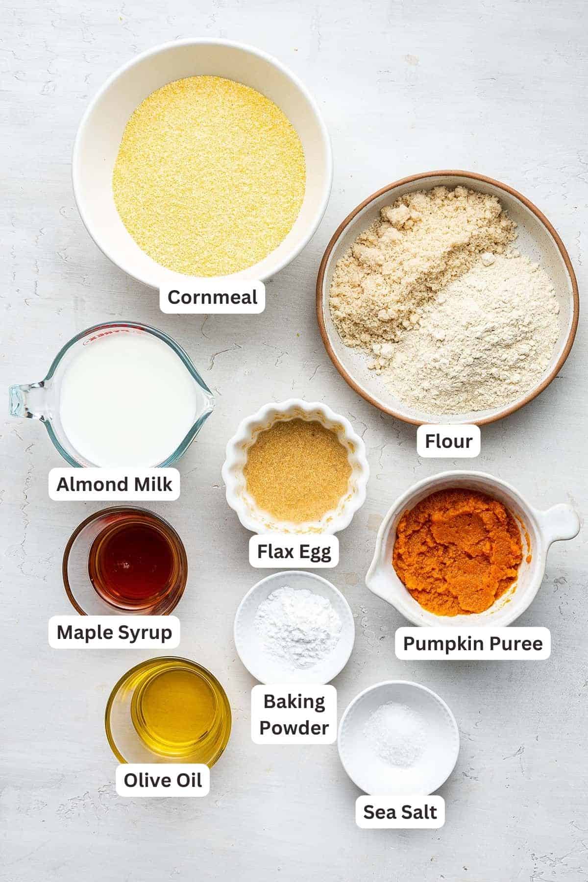 Ingredients for One Bowl Vegan Pumpkin Cornbread.