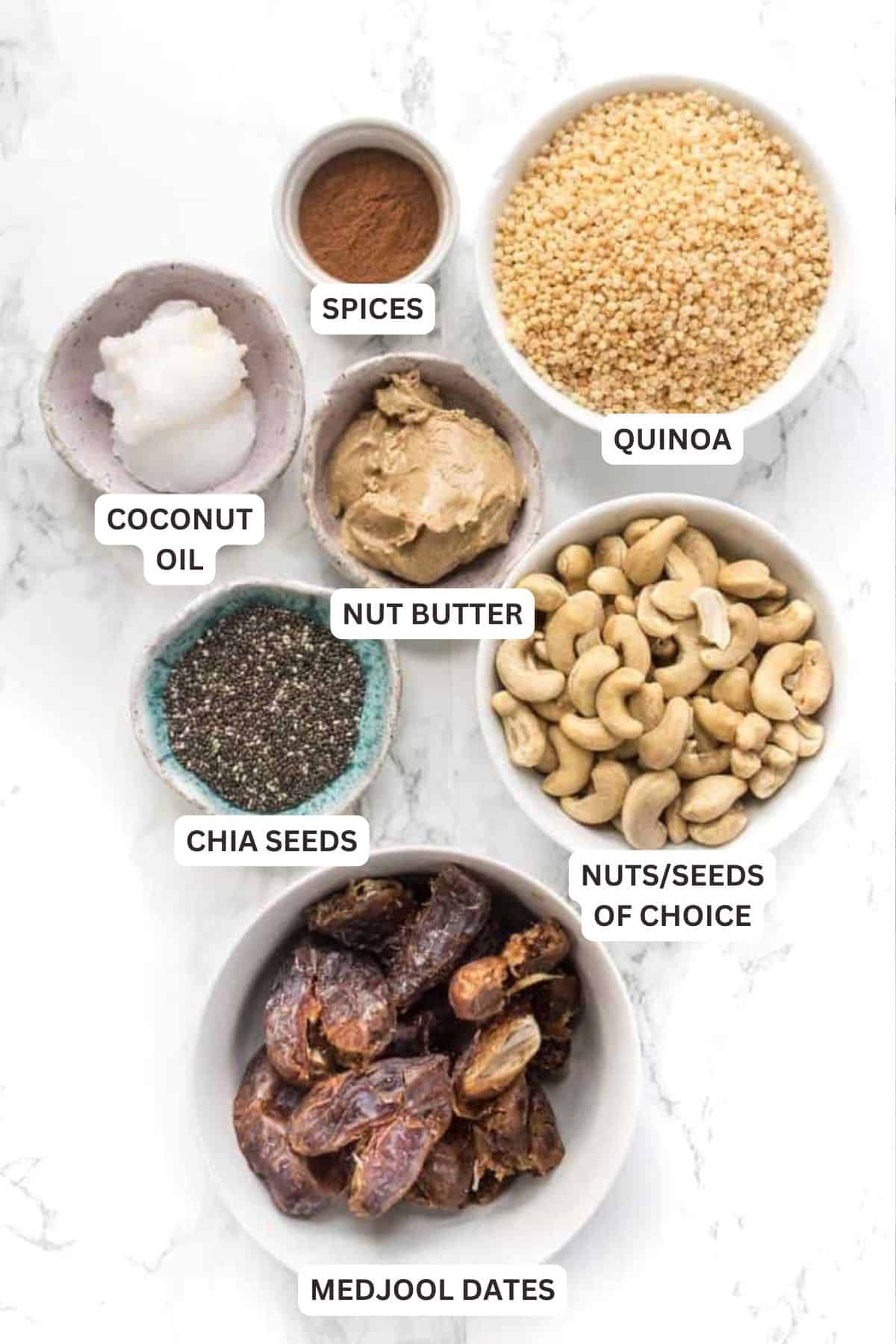 A guide for how to make energy balls, a protein and nutrient-rich snack full of nuts, seeds, and fruit, and easy to take on the go. Ingredients for How to Make Energy Balls.