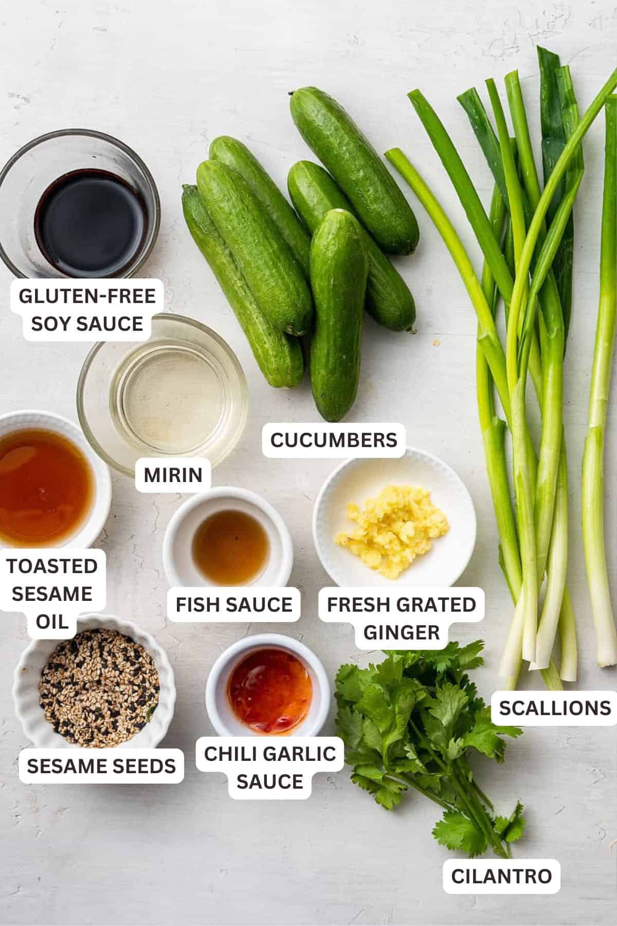 This simple and healthy Asian cucumber salad is the perfect gluten-free side dish, with refreshing veggies and a spicy, tangy sauce. Ingredients for Asian Cucumber Salad.