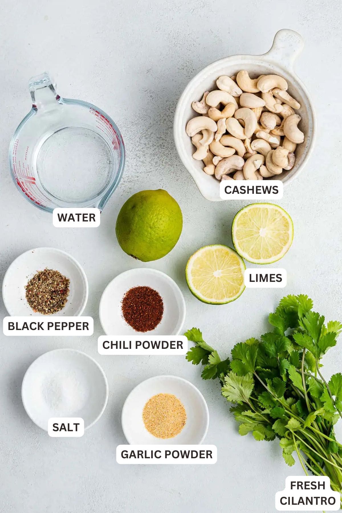 This easy cilantro lime sauce recipe is perfect for tacos, burritos, or on top of a piece of meat. It's fresh, spicy, creamy, and vegan! Ingredients for Cilantro Lime Sauce.