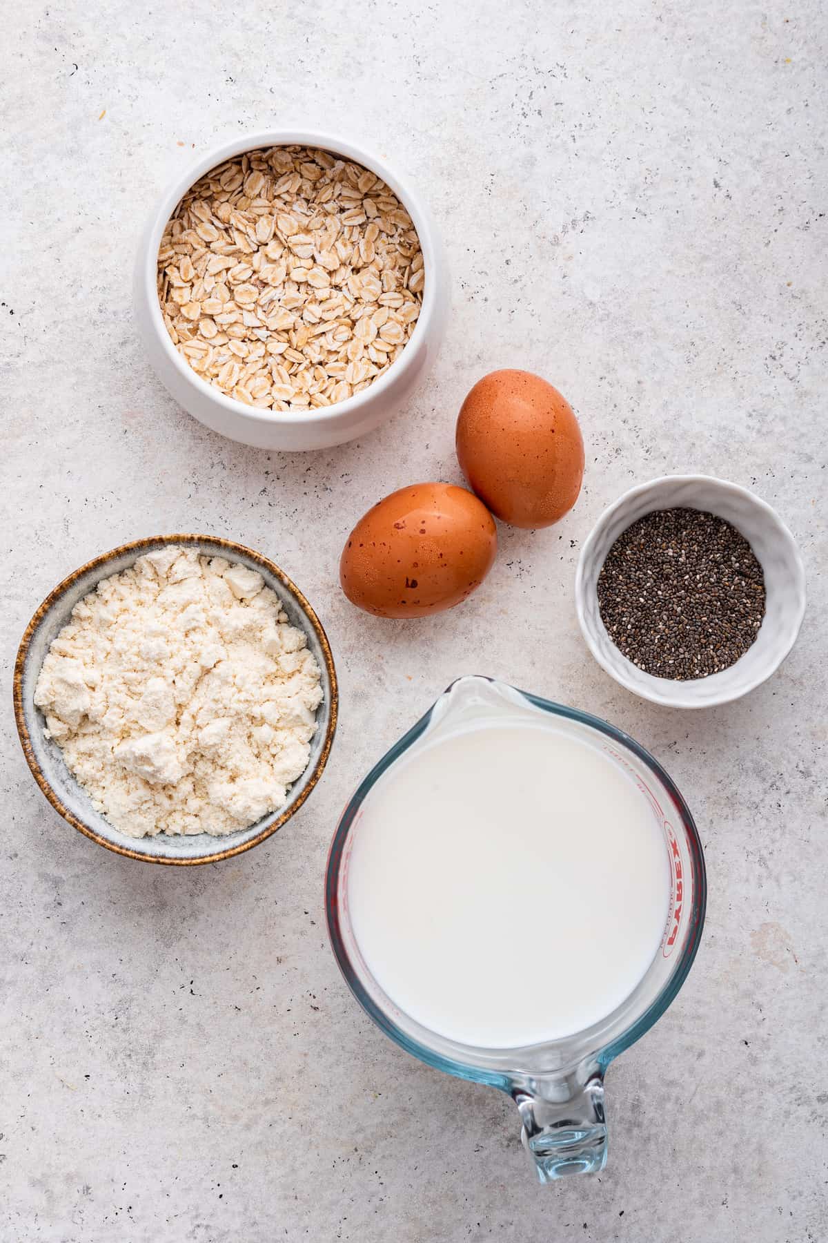 Overhead view of ingredients for protein oatmeal