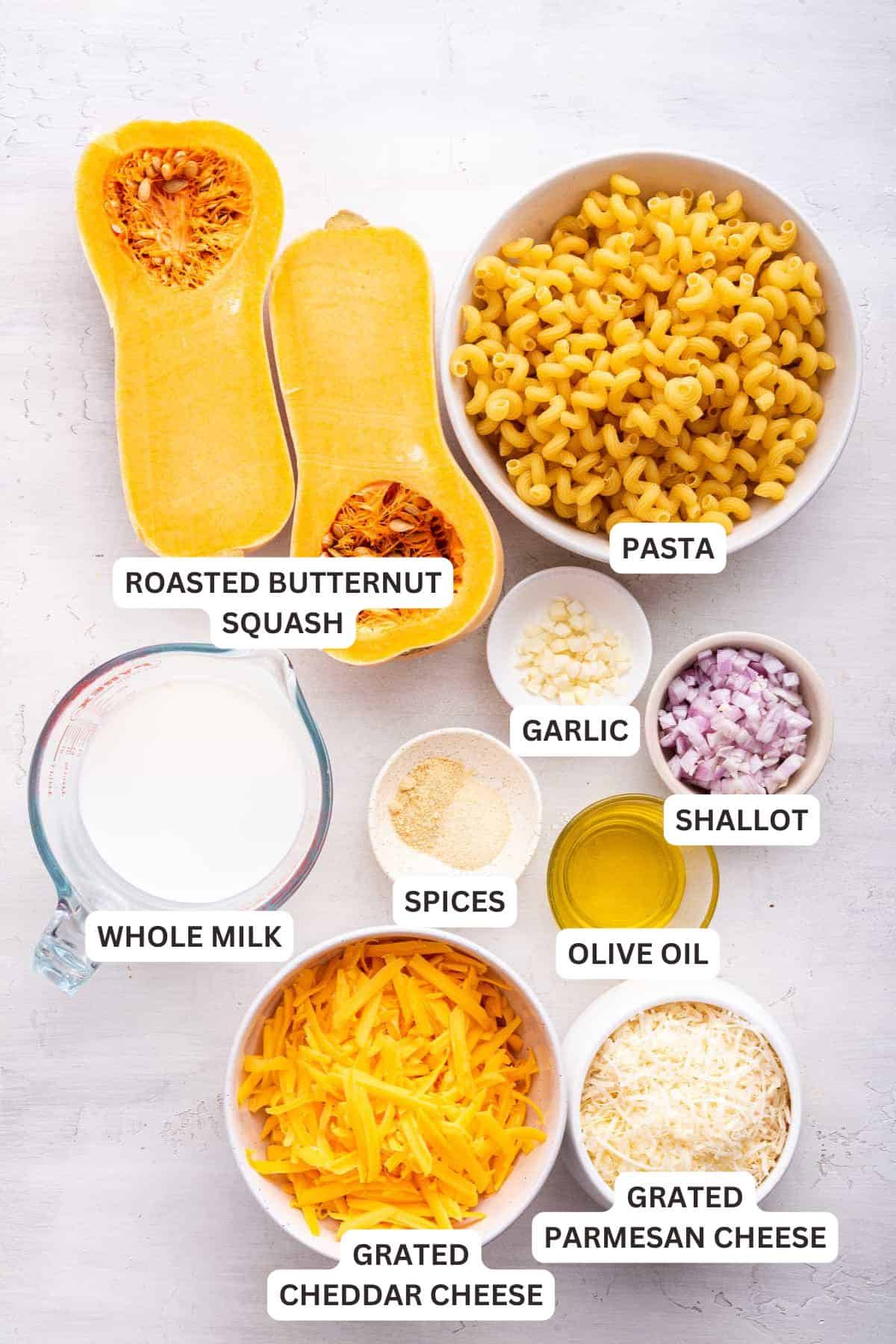Butternut squash mac and cheese is as creamy and cheesy as the original, but it sneaks in some extra nutrition thanks the addition of squash! Ingredients for Butternut Squash Mac and Cheese.