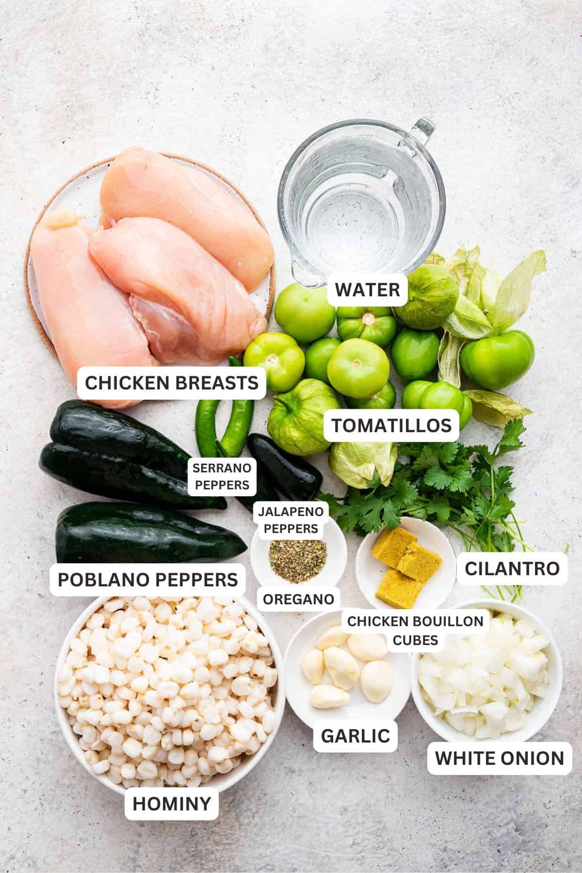 This pozole verde recipe is a hearty Mexican stew that’s full of bold flavors and tart, bright tomatillos. Dinner's done in under an hour! Ingredients for Pozole Verde.