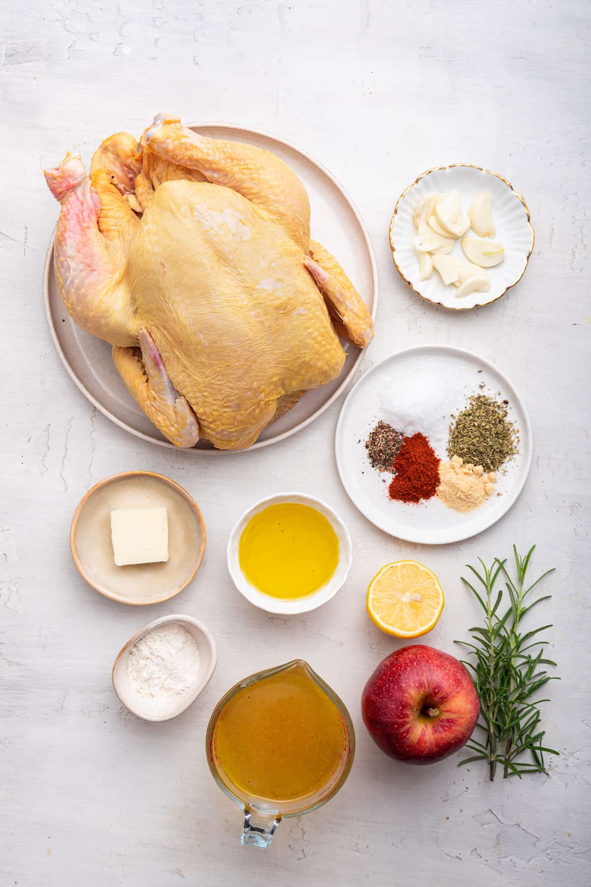 Overhead view of ingredients for Instant Pot whole chicken