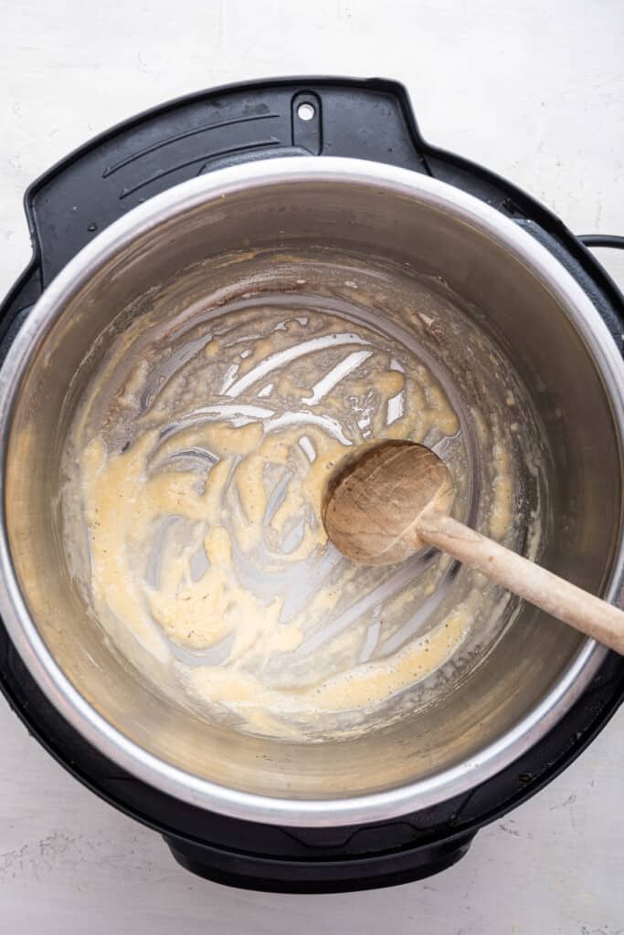 Overhead view of roux for gravy in Instant Pot