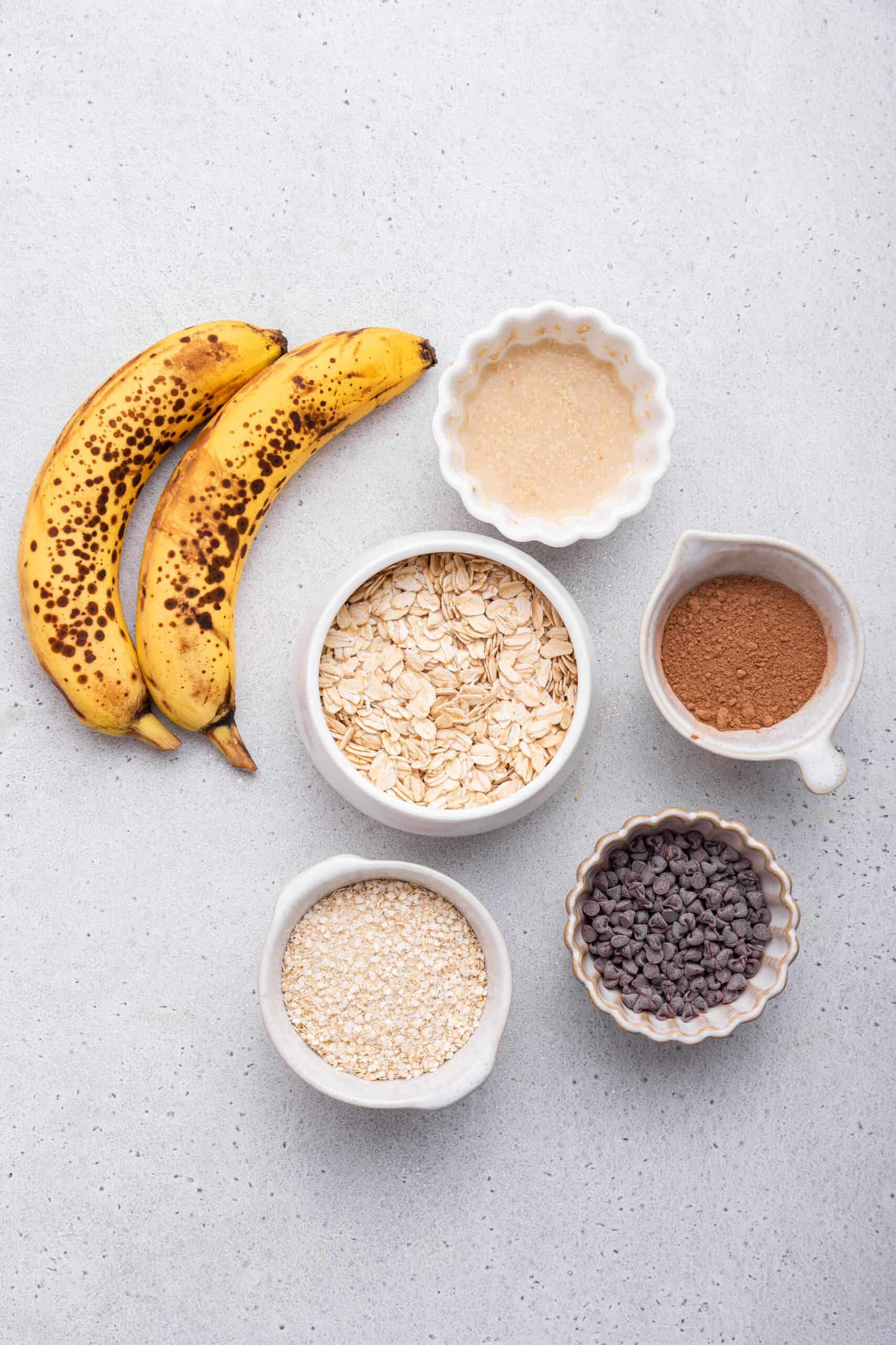 Overhead view of ingredients for banana oatmeal cookies