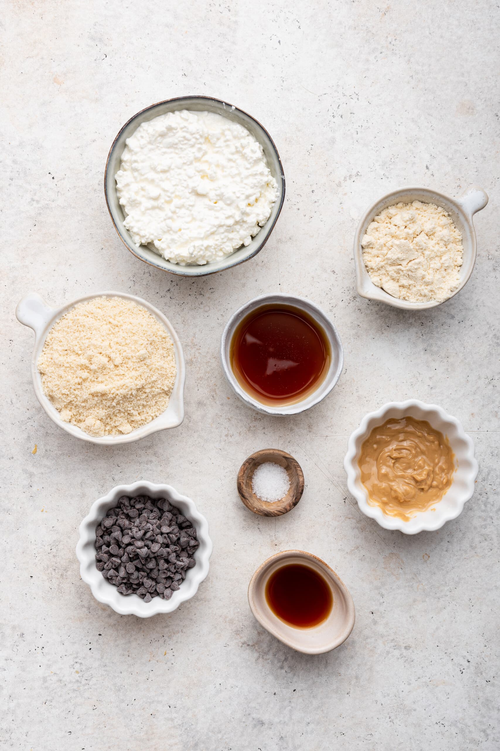 Overhead view of cottage cheese cookie dough ingredients