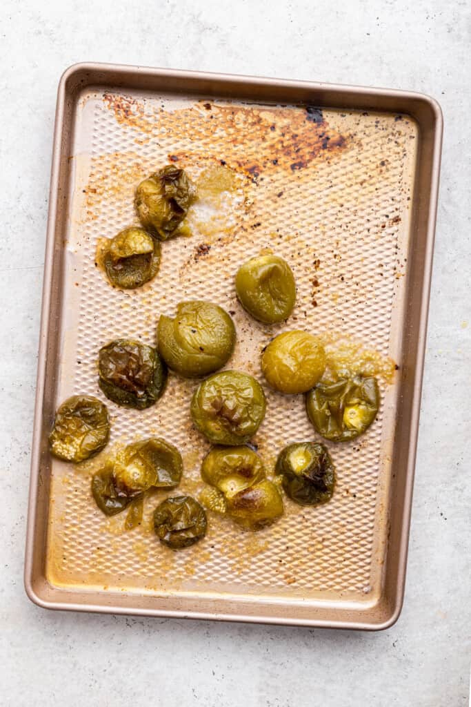 Roasted tomatillos on sheet pan