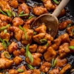 Skillet of sticky Mongolian chicken