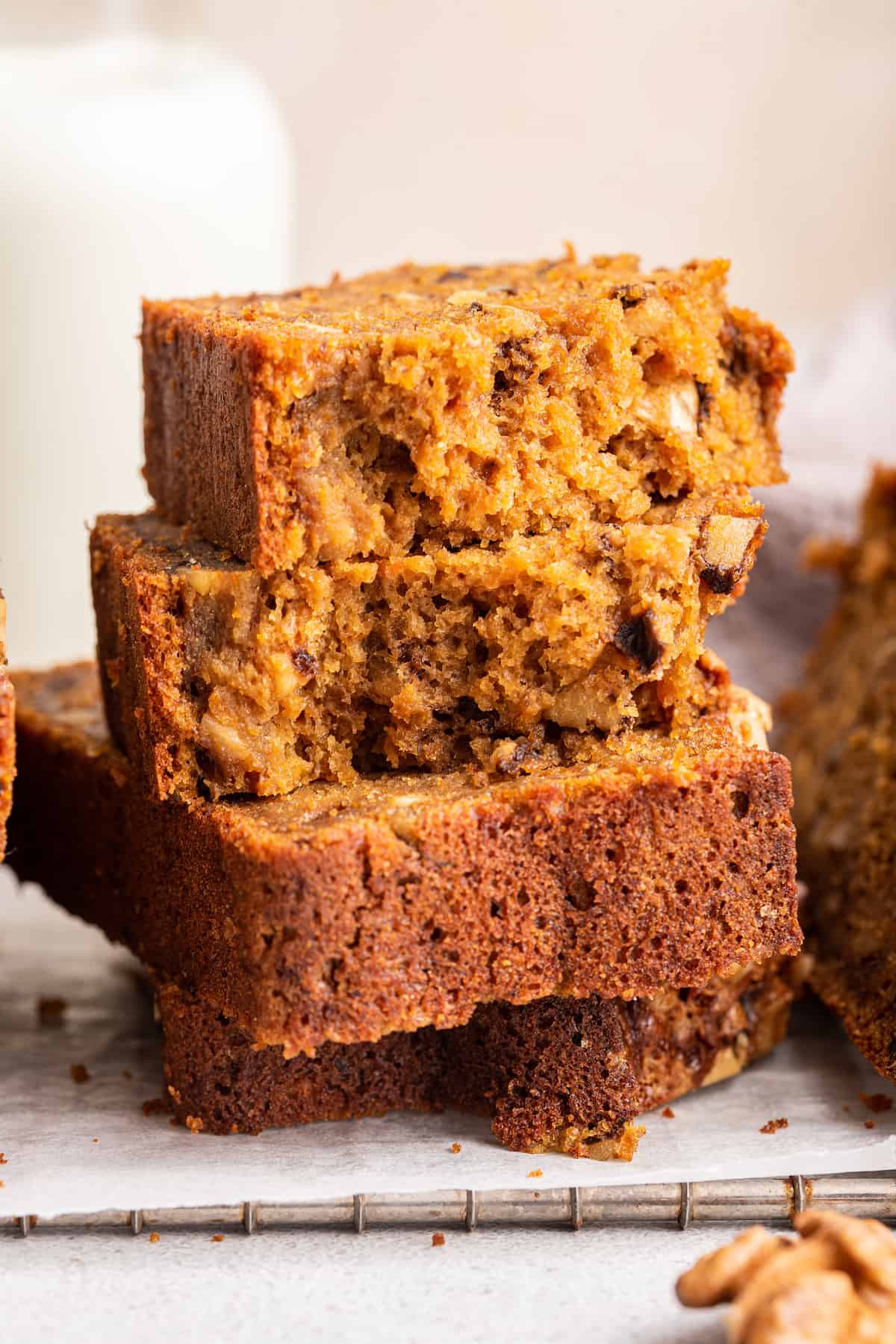 Stack of carrot bread slices