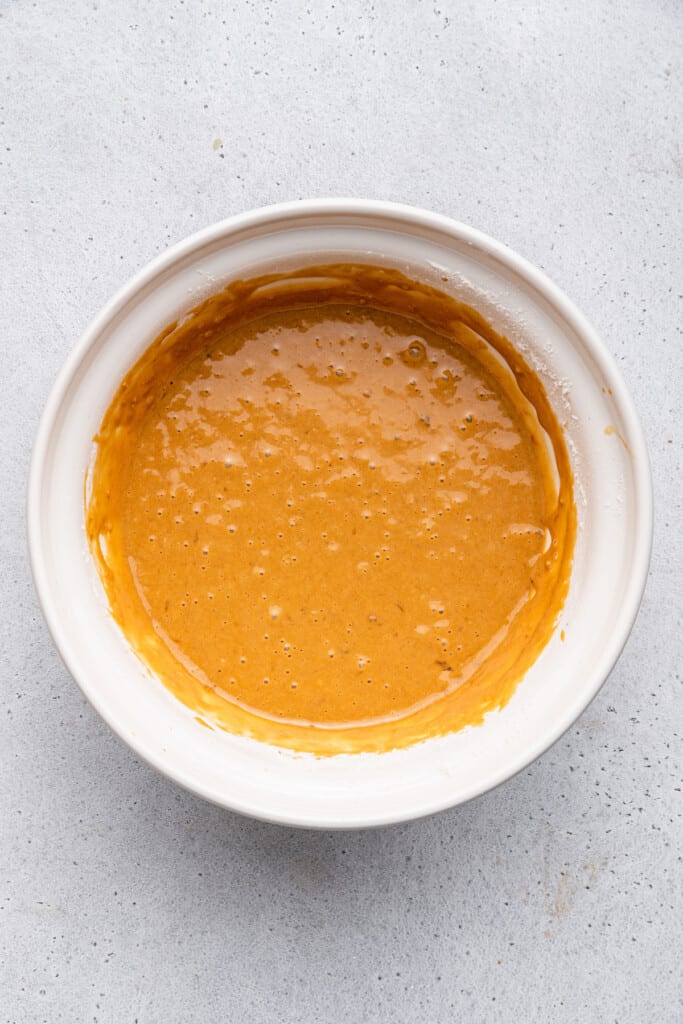 Overhead view of batter for carrot bread