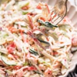 Forkful of creamy surimi salad