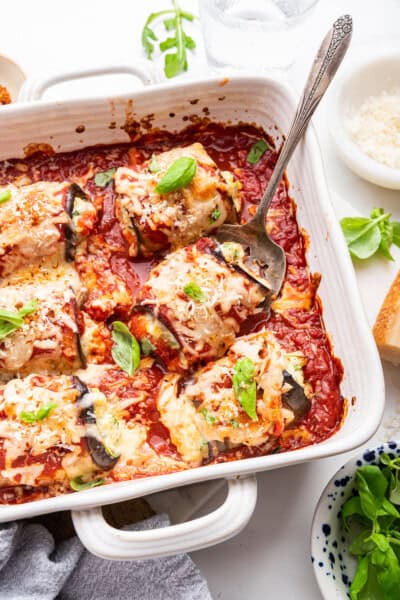 Eggplant rollatini in baking dish