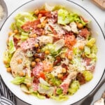Overhead view of Jennifer Aniston salad in bowl