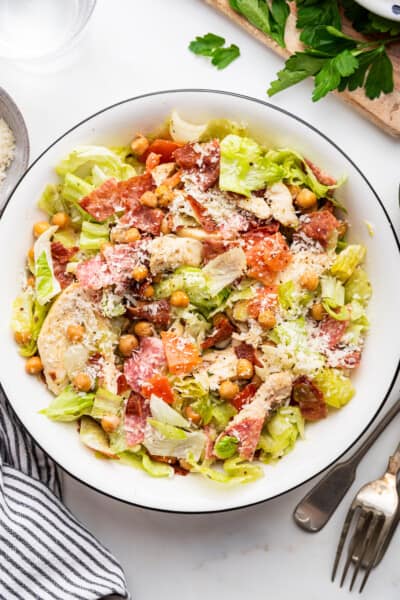 Overhead view of Jennifer Aniston salad in bowl