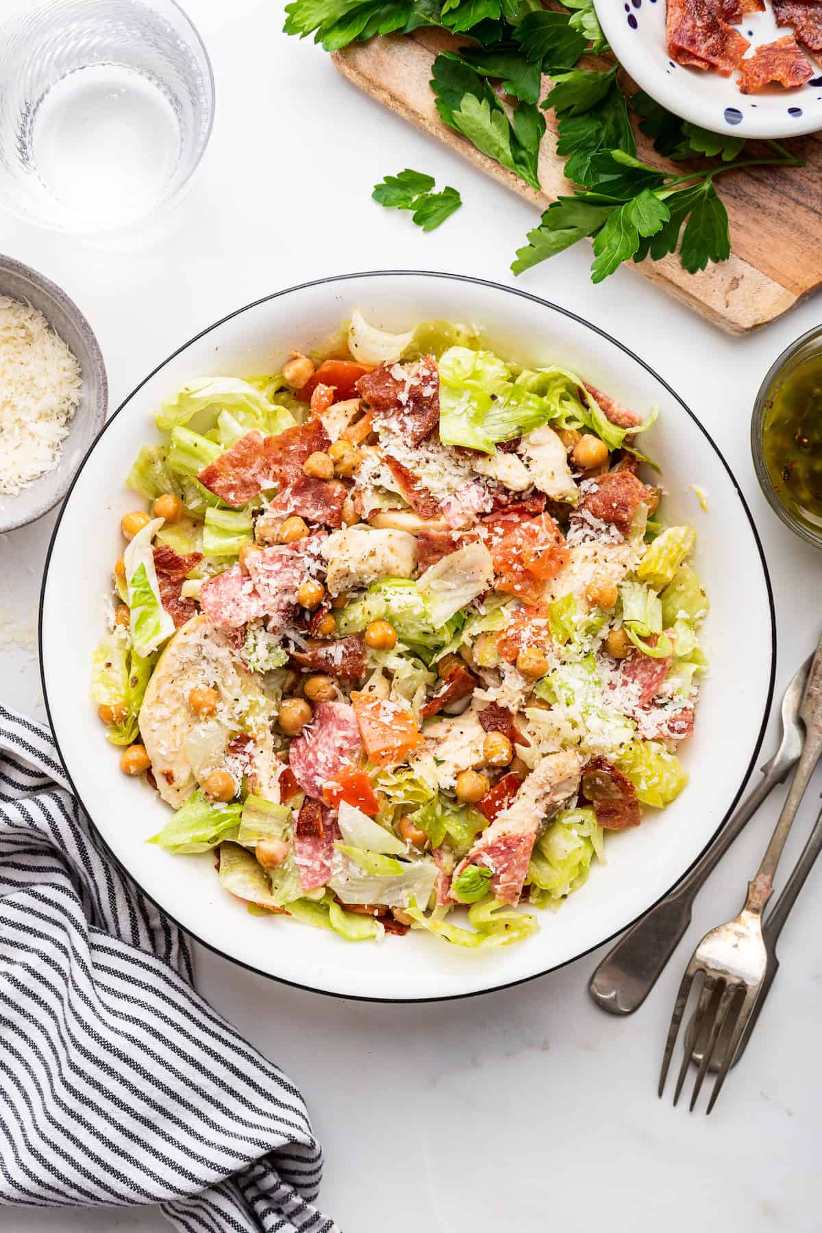 Overhead view of Jennifer Aniston salad in bowl
