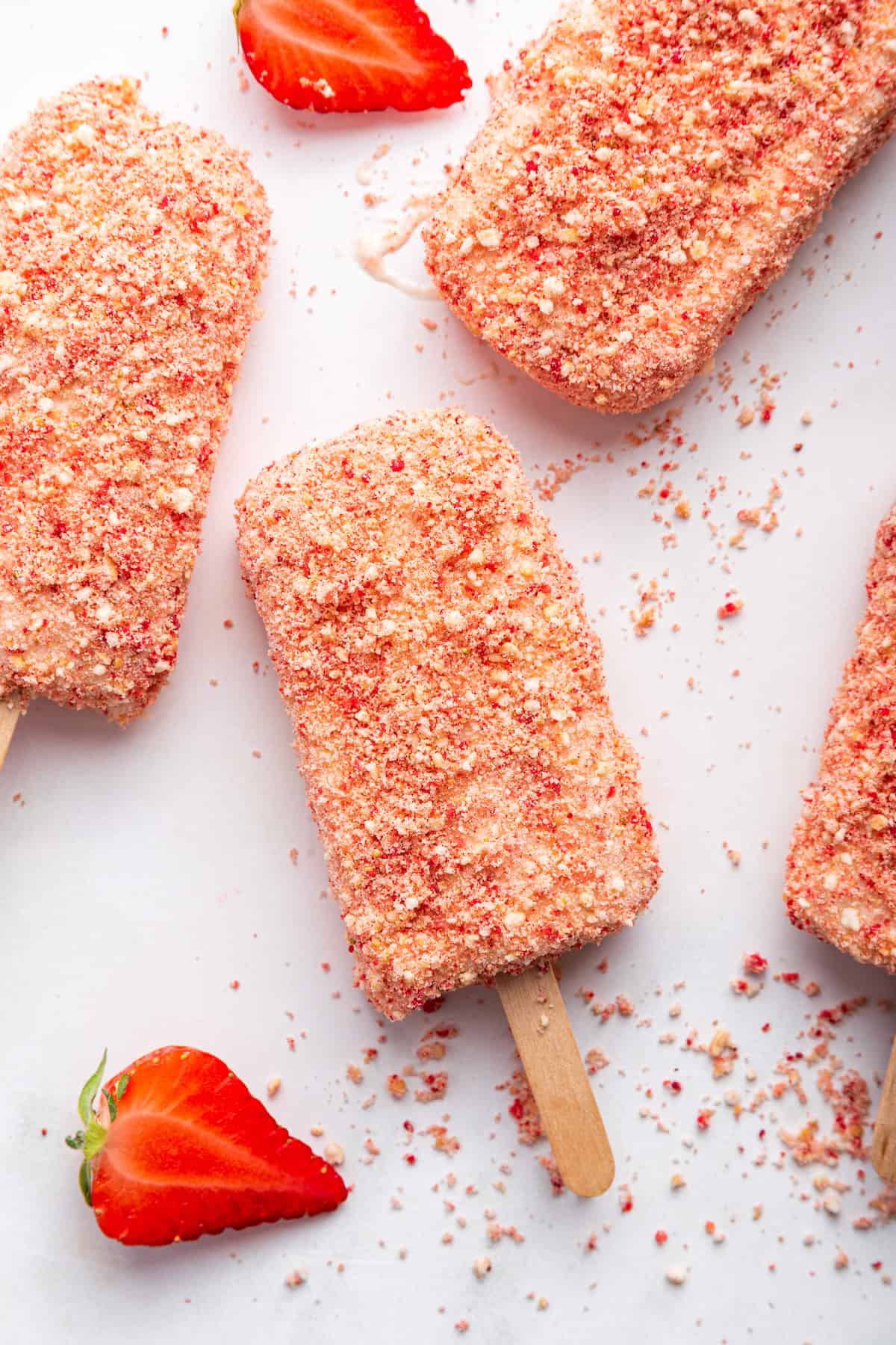 Overhead view of strawberry shortcake ice cream bars