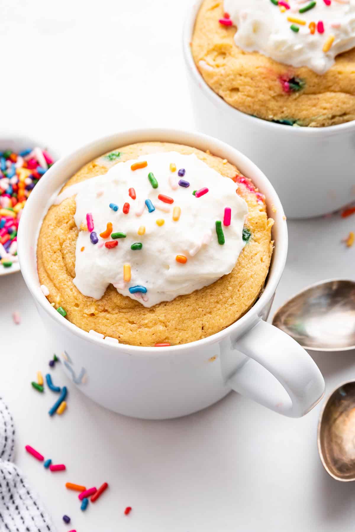 When you want a personal treat with a nutritional boost, this protein mug cake will fuel you through your day and satisfy your sweet tooth! Two mugs of protein mug cake