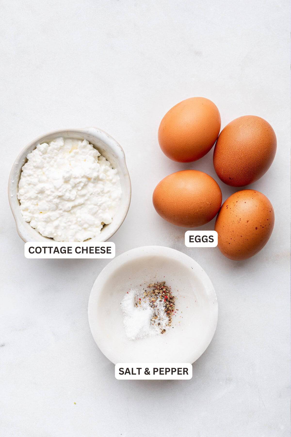 This cottage cheese eggs recipe is creamy, packed with loads of protein, and ready in just 5 minutes. You only need 2 ingredients to make it! Ingredients for Cottage Cheese Eggs.