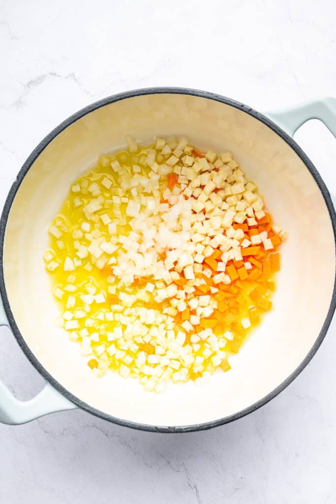 Vegetables added to Dutch oven