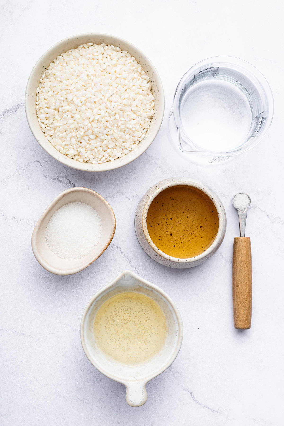 Overhead view of ingredients for Instant Pot sushi rice
